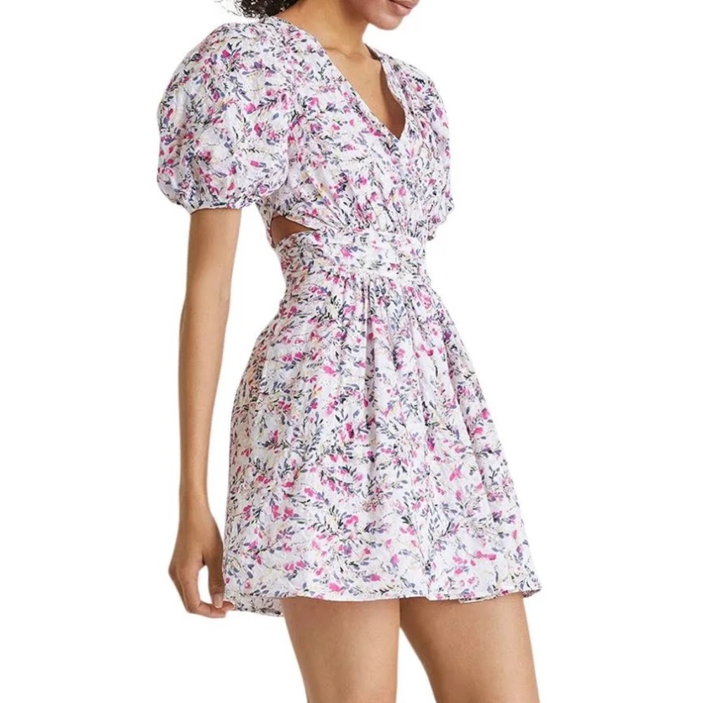 French Connection Floral Puff Sleeve Floral Eyelet Dress. Size 2